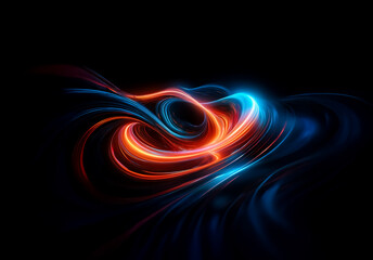 Aufkleber - Abstract design featuring dynamic, swirling trails of vibrant light against a dark backdrop.  Orange and blue hues create a sense of motion and energy in this abstract light painting.