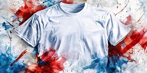 Aufkleber - A white shirt with red and blue splatters on it