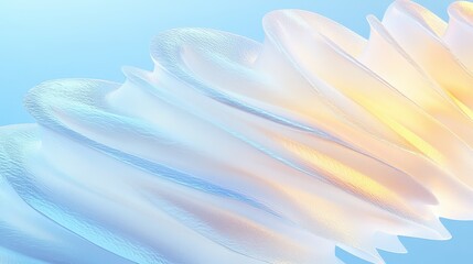 Poster - abstract pattern of wavy layers in blue and yellow tones reflecting light