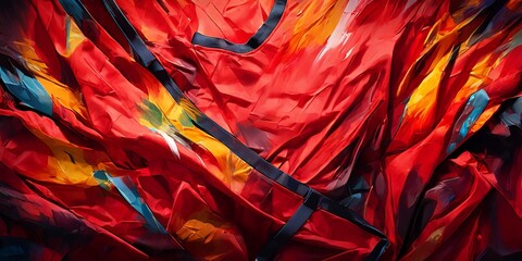 Aufkleber - A red and blue fabric with a yellow stripe