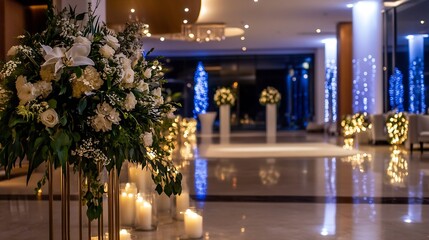 Aufkleber - Elegant Floral Arrangements and Romantic Lighting at Wedding Venue : Generative AI