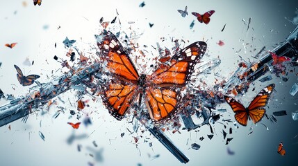Aufkleber - Shattered weapons transforming into butterflies digital art modern environment abstract viewpoint metaphor for peace