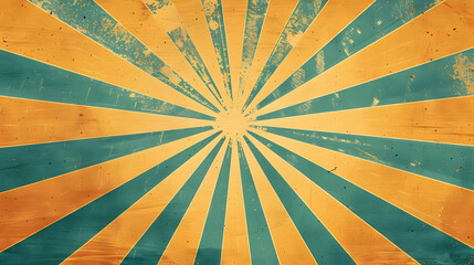 Poster - Vibrant retro sunburst pattern with orange and teal rays, creating a dynamic background effect