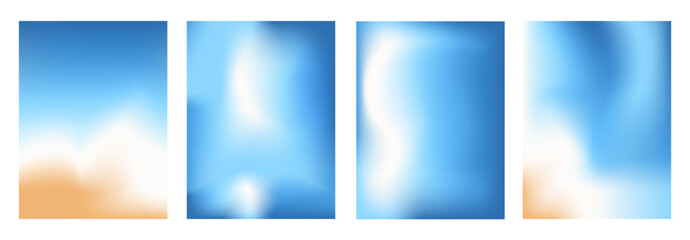 Wall Mural - Blur morning sky and coast gradients set. Gradation blue background. Abstract backdrop sea water. Ocean wave. Vector summer calm cover illustration.