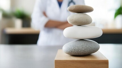 Fototapete - A stack of smooth stones symbolizing balance and tranquility with a blurred background : Generative AI