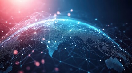 Poster - Technology image of globe. Abstract polygonal shapes. Background with connecting dots and lines. Graphic concept for your design