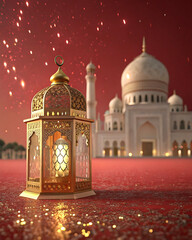 Wall Mural - A Stunning Lantern Surrounded by Sparkles, Complementing the Majesty of a Mosque