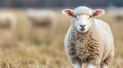 Poster - Adorable sheep walking confidently through a sunny meadow highlighting farm life in nature : Generative AI