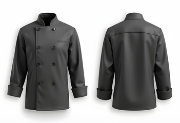 Leinwandbilder - Blank black and white chef jacket mockup set, front view, 3d rendering. Empty cotton master protect overcoat mock up , isolated. Clear service or chief clothe barathea mokcup template.
