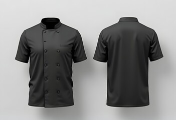 Leinwandbilder - Blank black and white chef jacket mockup set, front view, 3d rendering. Empty cotton master protect overcoat mock up , isolated. Clear service or chief clothe barathea mokcup template.
