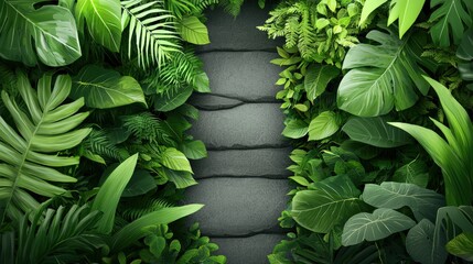 Poster - A vibrant jungle scene with a stone pathway running through it. The pathway is lined with tall