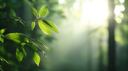 Fototapete - Sunlight Filtering Through Leaves in a Lush Green Forest with a Soft Glow : Generative AI