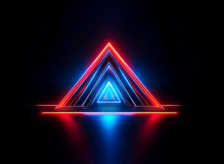 Poster - abstract triangle tunnel with vibrant neon lights. red and blue glowing lines form a geometric shape