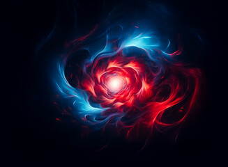 Wall Mural - a vibrant abstract vortex of swirling red and blue energy glows brightly against a dark backdrop. dy