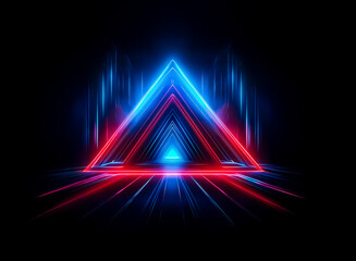 Poster - vibrant neon triangle glows with blue and red light against a dark backdrop, creating a futuristic a