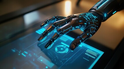Poster - A robotic hand is touching a computer screen