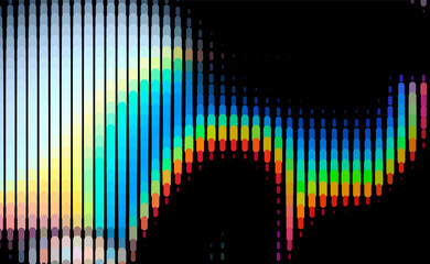 Poster - Colorful vertical bars in a wave-like pattern create a vibrant, rhythmic display on a black background, resembling a soundwave equalizer with a spectrum of rainbow hues.