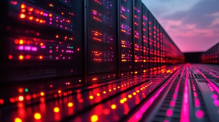 Poster - Abstract Technology Background with Bright Lights and Server Racks