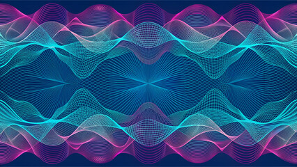 Wall Mural - abstract teal and purple wave design with intricate network pattern