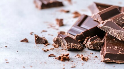 Aufkleber - Delicious dark chocolate pieces scattered on a textured surface showcasing indulgent sweetness : Generative AI