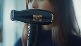 Stylish Woman Using Modern Hair Dryer in Bright Indoor Setting
