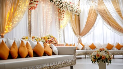Leinwandbilder - Stylish and elegant interior decor featuring plush seating and beautiful floral arrangements for a perfect event : Generative AI