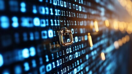 Leinwandbilder - Vivid digital data security with locks and binary code in bright blue tones : Generative AI