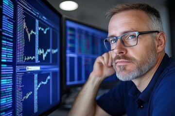 Aufkleber - A financial analyst monitoring live stock market statistics on multiple computer screens