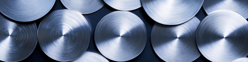 Poster - Reflective metal discs arranged in a dynamic pattern