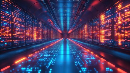 Poster - Futuristic Data Tunnel with Bright Lights and Neon Colors