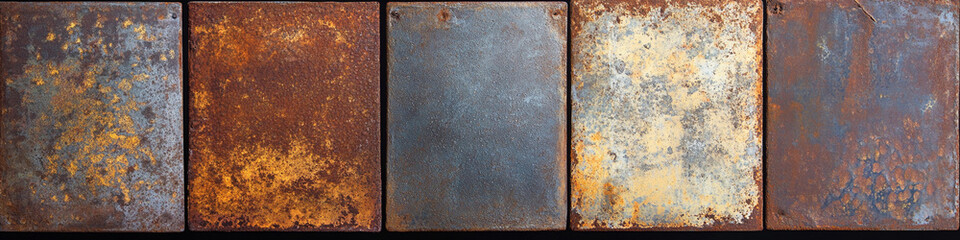 Aufkleber - Rusty metal tiles in various textures and colors display age