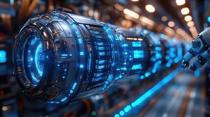 Poster - Futuristic Robot Arm Interacting with Advanced Technology Cylinder