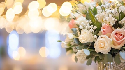 Poster - Beautiful Bouquet of Roses and Baby's Breath with Bokeh Background Decor : Generative AI