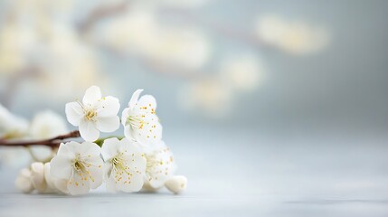 Poster - Beautiful delicate white cherry blossoms in soft focus with soothing pastel background : Generative AI