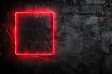 Poster - A black background with a small square of dim red neon light