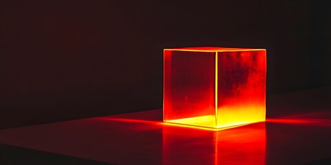 Poster - A black background with a small square of dim red neon light