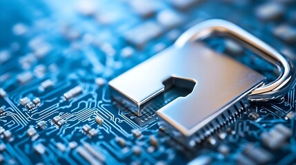 Fototapete - Secure digital lock over a circuit board background representing cybersecurity and protection : Generative AI