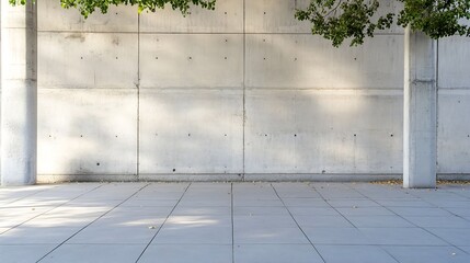 Fototapete - Minimalist concrete wall with trees casting shadows in a modern urban setting for design inspirations : Generative AI