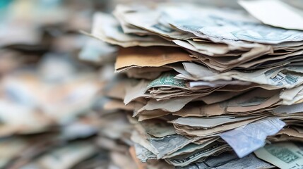 Poster - Closeup view of stacked banknotes in disarray representing the concept of wealth : Generative AI