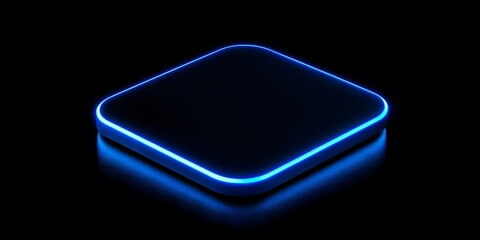 Poster - A black background with a small square of dim blue neon light
