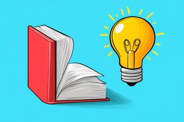 Poster - A simple, clean icon of a book with a light bulb, symbolizing research and discovery