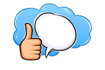 Poster - A simple, clean icon of a speech bubble with a thumbs-up, representing positive customer feedback