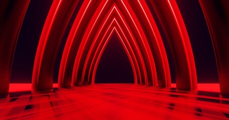Aufkleber - Futuristic architecture background neon arch tunnel 3d render