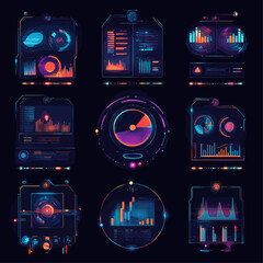 Poster - Futuristic data visualization panels displaying technology graphs and charts