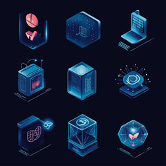 Poster - Isometric digital data icons showcasing innovative tech and data analysis