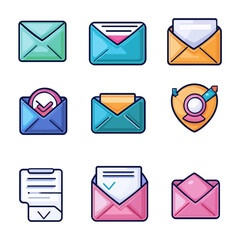 Poster - Colorful Mail Icons Set for Communication, Notifications, and Messaging