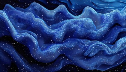 Poster - Abstract Blue Waves, Digital Art, Flowing Lines, Abstract Background With Smooth Wavy Surface.