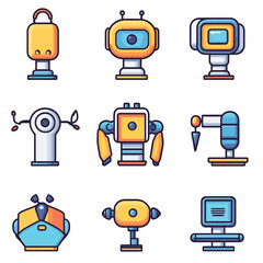 Poster - Collection of stylized robot avatars in yellow, blue and white colors.