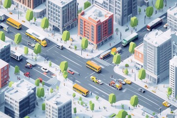 Poster - Advanced urban planning software visualizing transit-oriented development and pedestrian-friendly streets .
