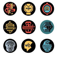 Poster - AI Machine Learning Icon Set; Humanoid Robot Technology Innovation Design